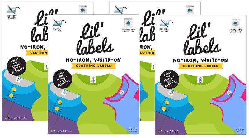 Lil' Labels Clothing Labels, Write On Name, No Iron, Washer and Dryer Safe, Kids Label for Daycare and School, Made in USA (Set of 4) - Image 1